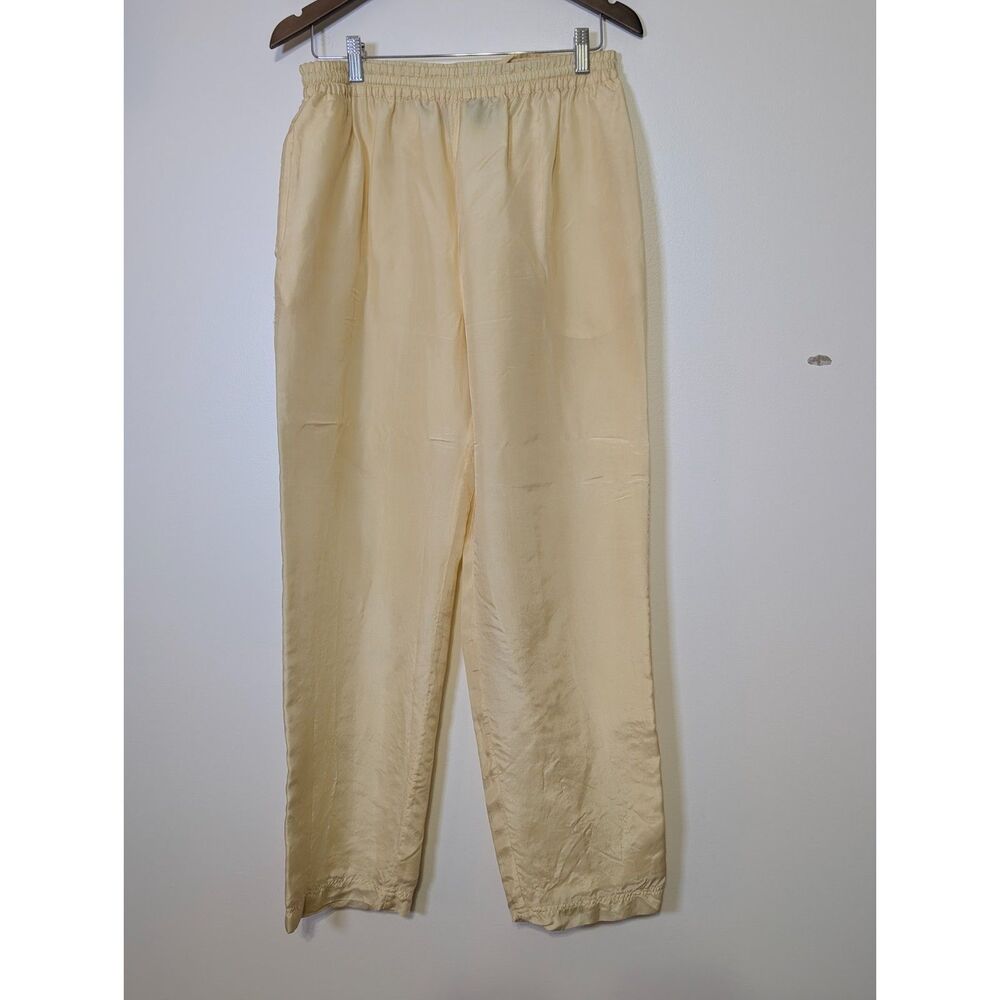 Vintage 90s Silk Butterfly Tracksuit Set Champagne Boho Luxe Size L Pale Yellow - Picture 4 of 15